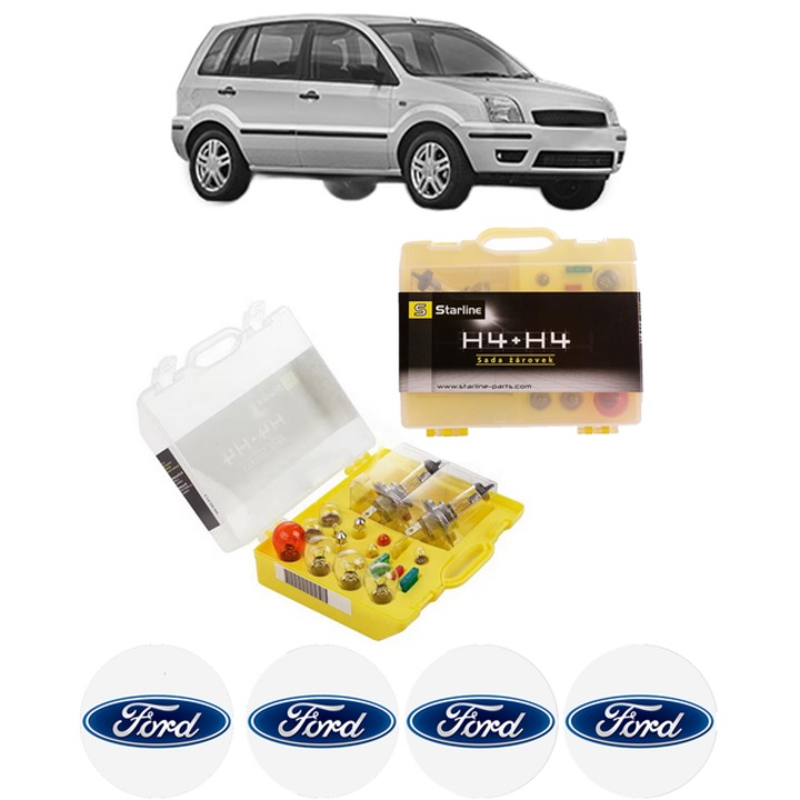 Kit trusa Set becuri H4 compatibila cu FORD FUSION (JU_) din 2002-2012, bec far, semnalizare, pozitie, iluminare numar, frana, plafoniera, stop frana