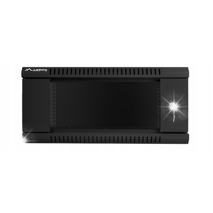 Fém szekrény 19'' 4U 600x450mm üvegajtóval, fekete, egyszerű szerelőkészlet