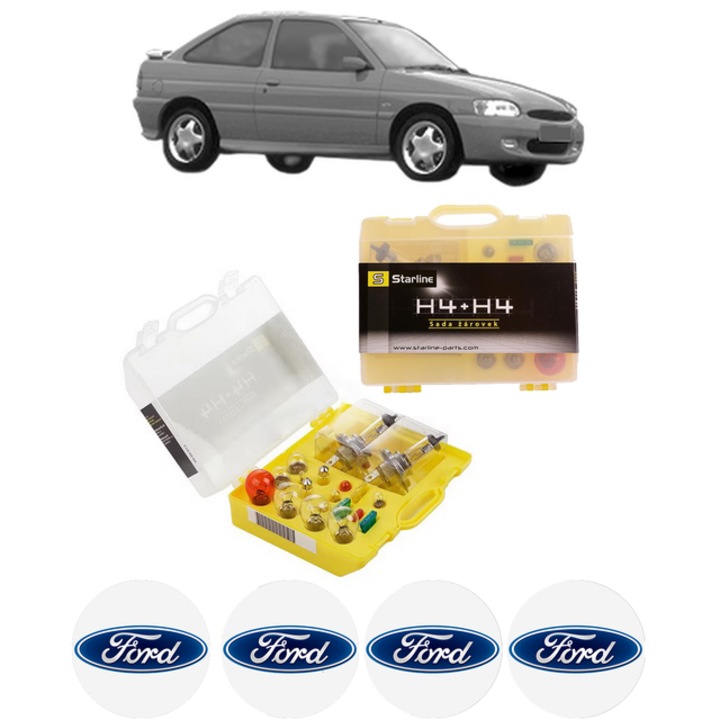 Kit trusa Set becuri H4 compatibila cu FORD ESCORT VI Saloon (GAL, AFL) din 1995-1999, bec far, semnalizare, pozitie, iluminare numar, frana, plafoniera, stop frana