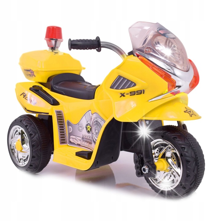 Játék motorkerékpár, Import Super-toys, WXE-368 modell, 3 kerék, sárga, 72x33x40cm