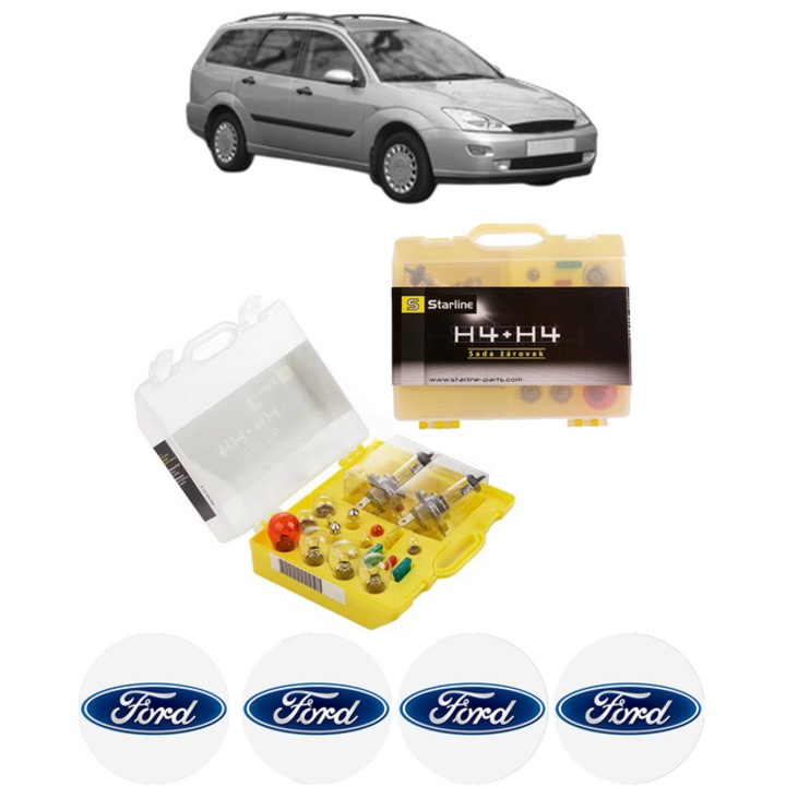 Kit trusa Set becuri H4 compatibila cu FORD FOCUS I Turnier (DNW) din 1999-2005, bec far, semnalizare, pozitie, iluminare numar, frana, plafoniera, stop frana