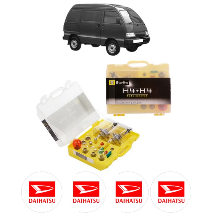 Kit trusa Set becuri H4 compatibila cu DAIHATSU HIJET Van (S85) din 1992-2005, bec far, semnalizare, pozitie, iluminare numar, frana, plafoniera, stop frana