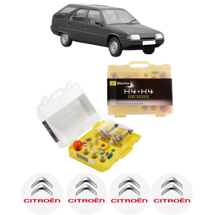 Kit trusa Set becuri H4 compatibila cu CITROEN BX Break (XB-_) din 1983-1994, bec far, semnalizare, pozitie, iluminare numar, frana, plafoniera, stop frana