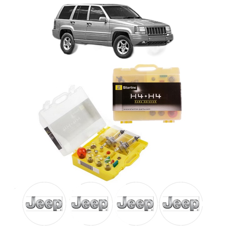 Kit trusa Set becuri H4 compatibila cu JEEP GRAND CHEROKEE I (ZJ, ZG) din 1991-1999, bec far, semnalizare, pozitie, iluminare numar, frana, plafoniera, stop frana