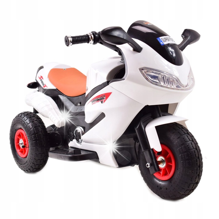 Elektromos motorkerékpár felfújható kerekekkel, Import Super-toys, HZBB-1188 modell, fehér, távirányítóval, 1 üléses, hanghatásokkal