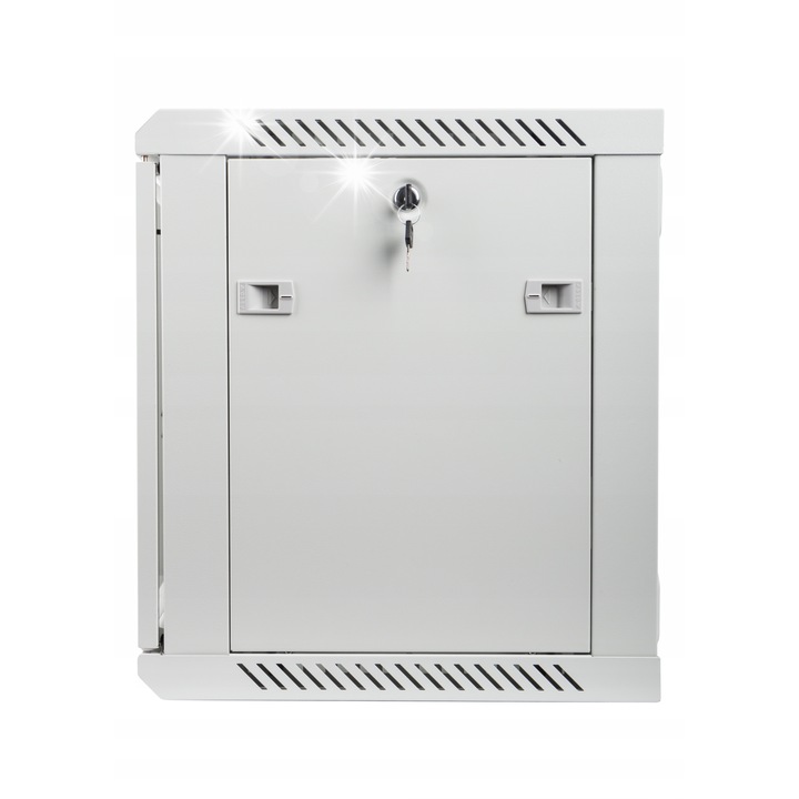 Fém szekrény 19'' 9U 600x450mm, szürke, üvegajtókkal, egyszerű telepítés