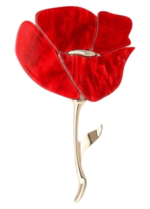 Brosa vintage din rasina acril model floare Mac, 7.5 x 4.6 cm, culoarea rosu