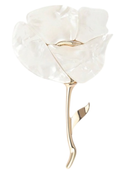 Brosa vintage din rasina acril model floare Mac, 7.5 x 4.6 cm, culoarea alb