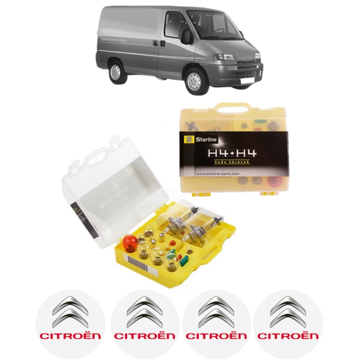 Kit trusa Set becuri H4 compatibila cu CITROEN JUMPER I Van (230L) din 1994-2002, bec far, semnalizare, pozitie, iluminare numar, frana, plafoniera, stop frana