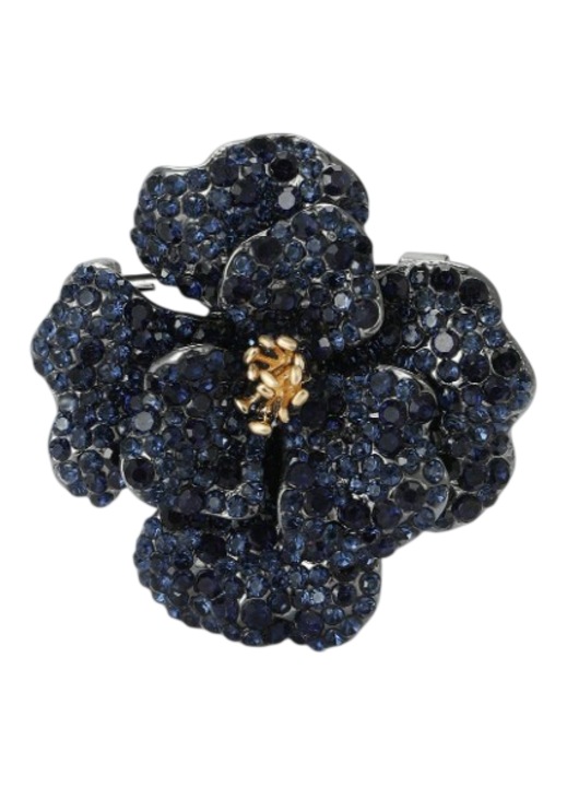 Brosa model floare Bujor cu cristale din sticla, culoarea negru albastrui, 4 x 4 cm