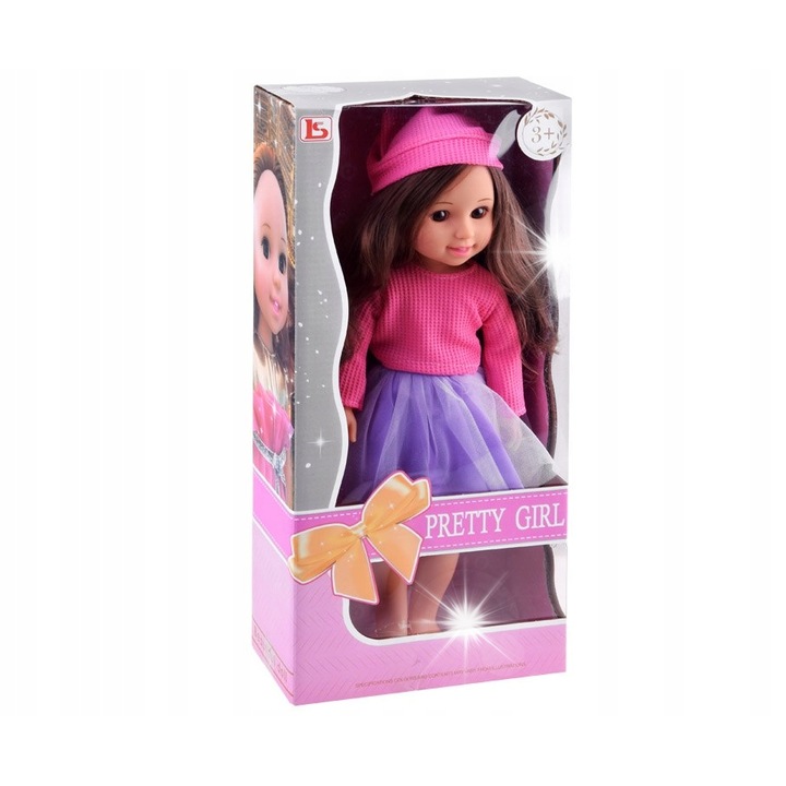 Jokomisiada baba 36cm, rózsaszín, hosszú hullámos hajjal, szett