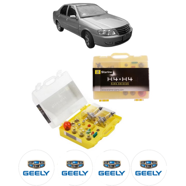 Kit trusa Set becuri H4 compatibila cu GEELY MARINDO din 2005, bec far, semnalizare, pozitie, iluminare numar, frana, plafoniera, stop frana