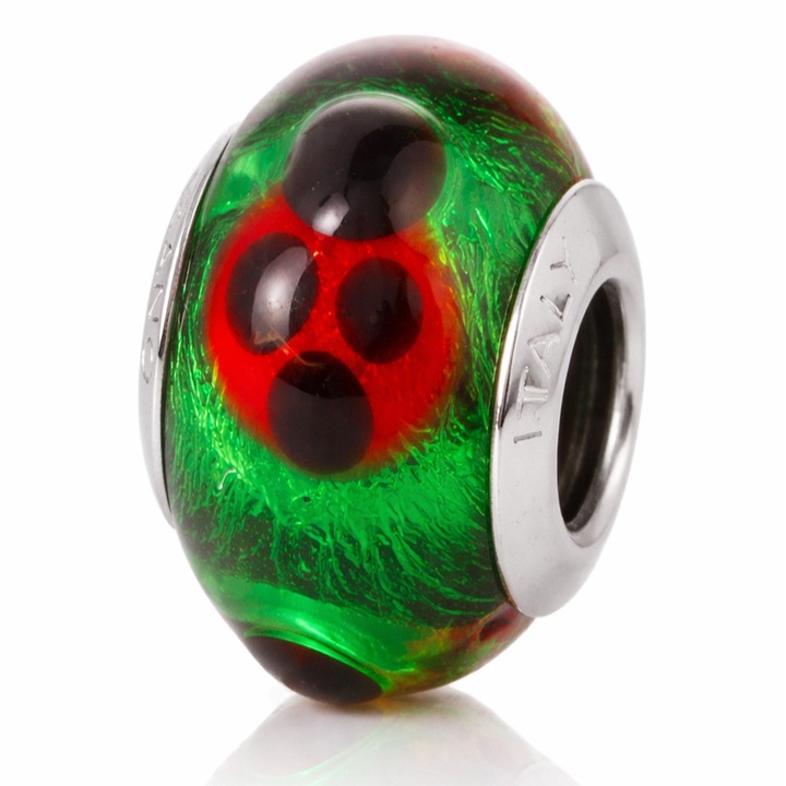 Talisman din sticla de Murano cu buburuza si argint Original Murano Glass