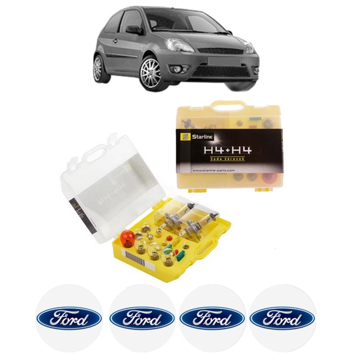 Kit trusa Set becuri H4 compatibila cu FORD FIESTA V Van din 2003-2010, bec far, semnalizare, pozitie, iluminare numar, frana, plafoniera, stop frana