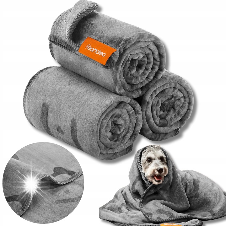 Set 3 paturi pentru animale, Feandrea, flanela, 102x73cm, gri