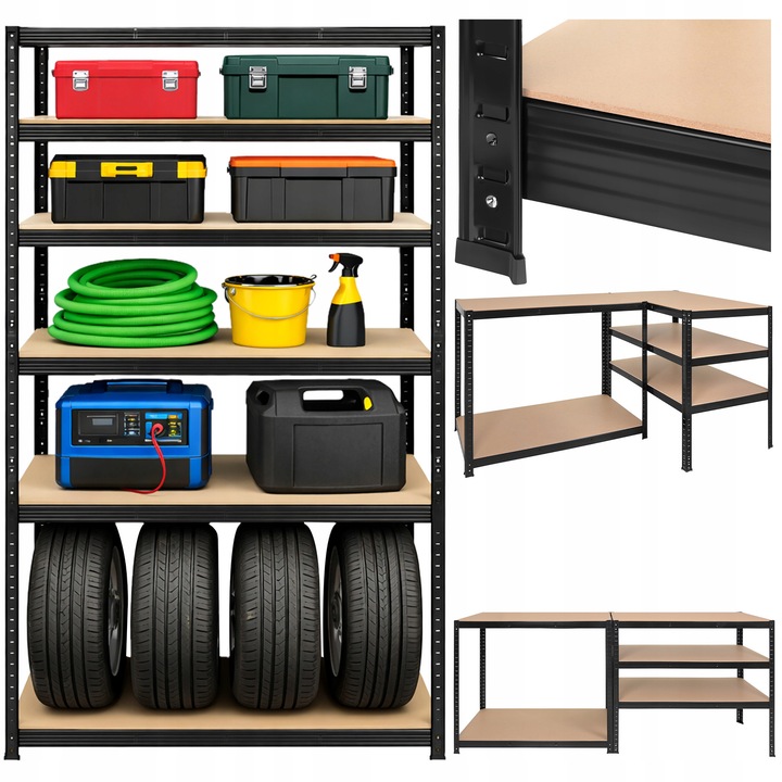 Raft metalic de depozitare Bigstren, 5 polite, 180x100x60cm, capacitate 1 tona, negru