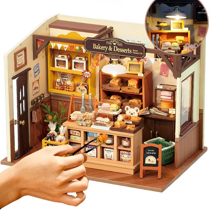 3D Puzzle, Bedee, Brutaria Beccai, barkácskészlet, LED világítással (elemek nem tartozék), stresszoldó tevékenység, kiváló irodai és otthoni dekoráció, nincs szükség további szerszámokra vagy ragasztóra, fa, 21.5x14.5x15.7cm