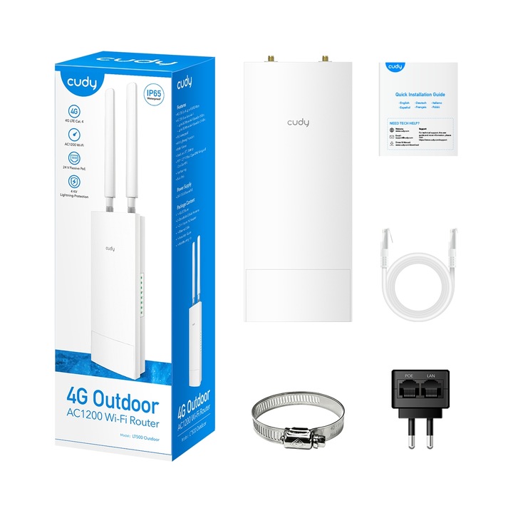 CUDY LT500 kültéri vezeték nélküli router, 4G, 4 antenna, 2,4GHz/5GHz, szett