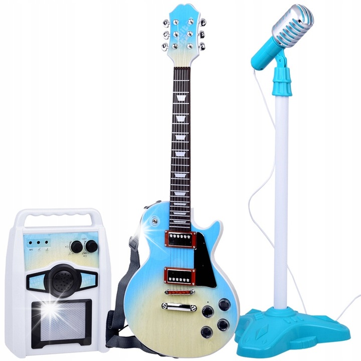 Jokomisiada játék hangszerkészlet, kék elektromos gitár mikrofonnal és erősítővel, mérete 69x23x5cm