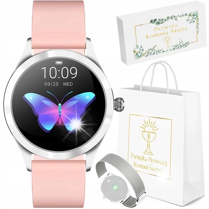 Комплект смарт часовник G. Rossi розов + чанта, 38x45x14 мм