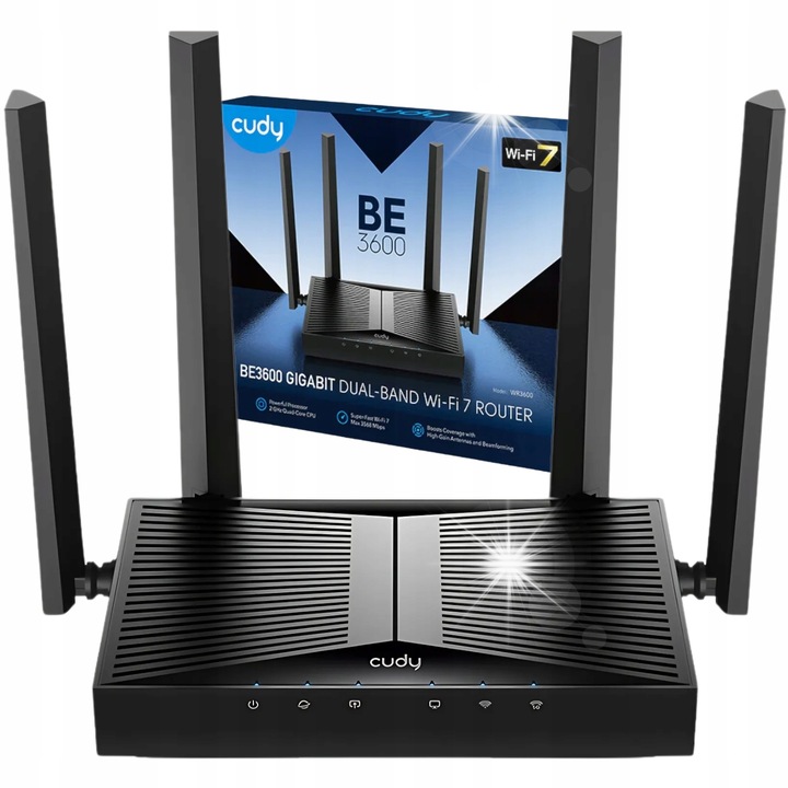 Router Wi-Fi 7 Cudy WR3600H, 3600 Mb/s, 4 antenna, 2.4 GHz + 5 GHz, teljes készlet