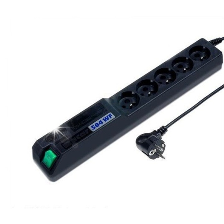 Разклонител Acar 504WF, 5 гнезда, 5м, черен, със защити