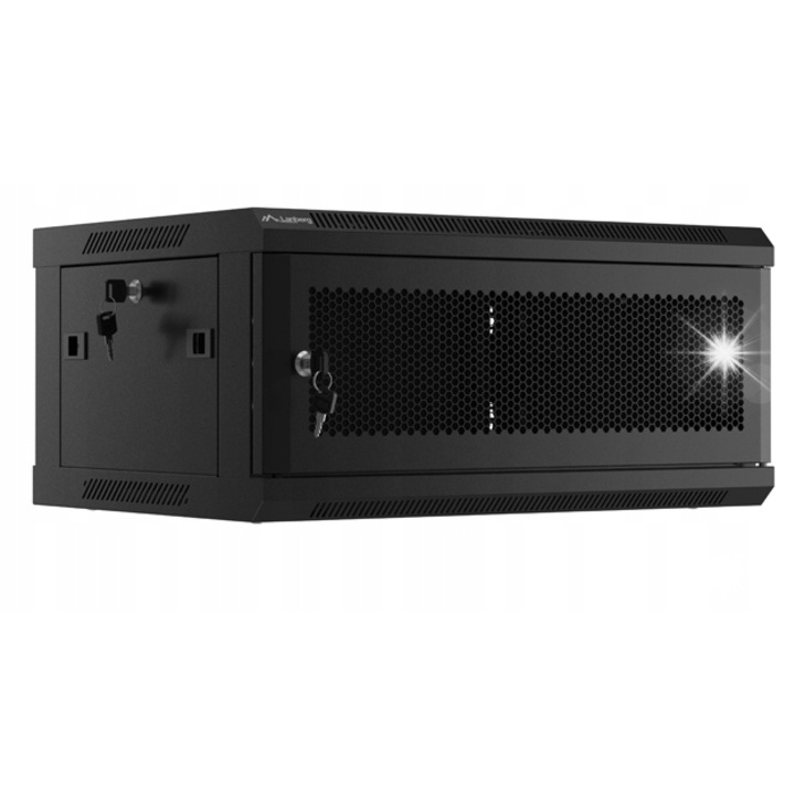 Fém szekrény 19", 4U, 600x450mm, perforált ajtók, fekete