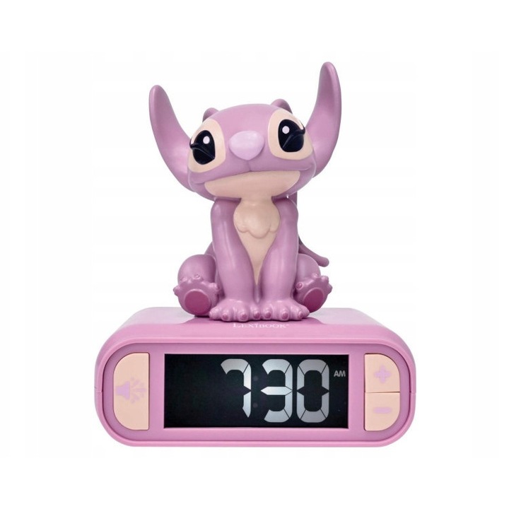 Lexibook Budzik Stitch&Angel dekoratív óra, LCD barátságos az alváshoz, kék, 3 év feletti gyerekeknek