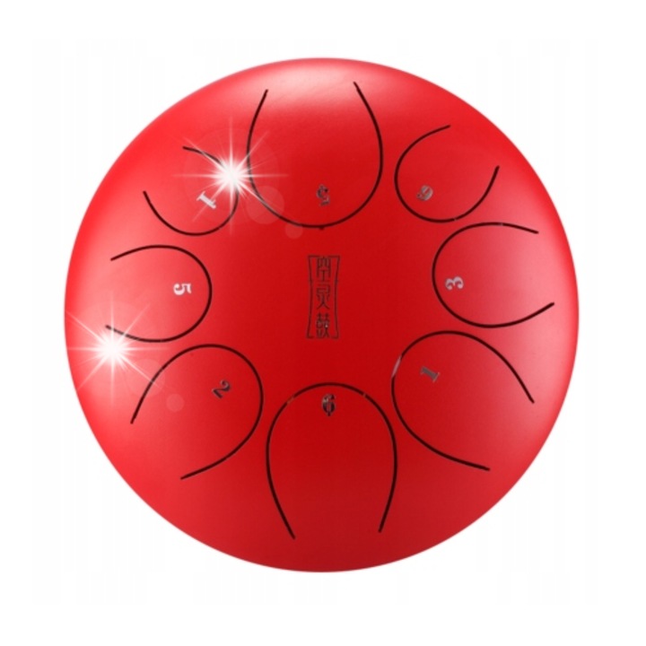 Комплект езиков барабан 12" 8 тона Hluru, червен, включва барабани, чанта, палки, предпазители за пръсти, стикер за скала