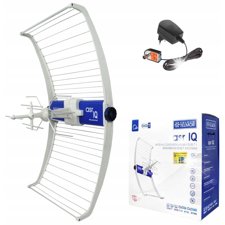 Antena TV DVB-T/T2 ASR IQ 5G Protected, 14 dBi, 470-694 MHz, 820x455x220mm, komplett készlet tartozékokkal, Telkom-Telmor