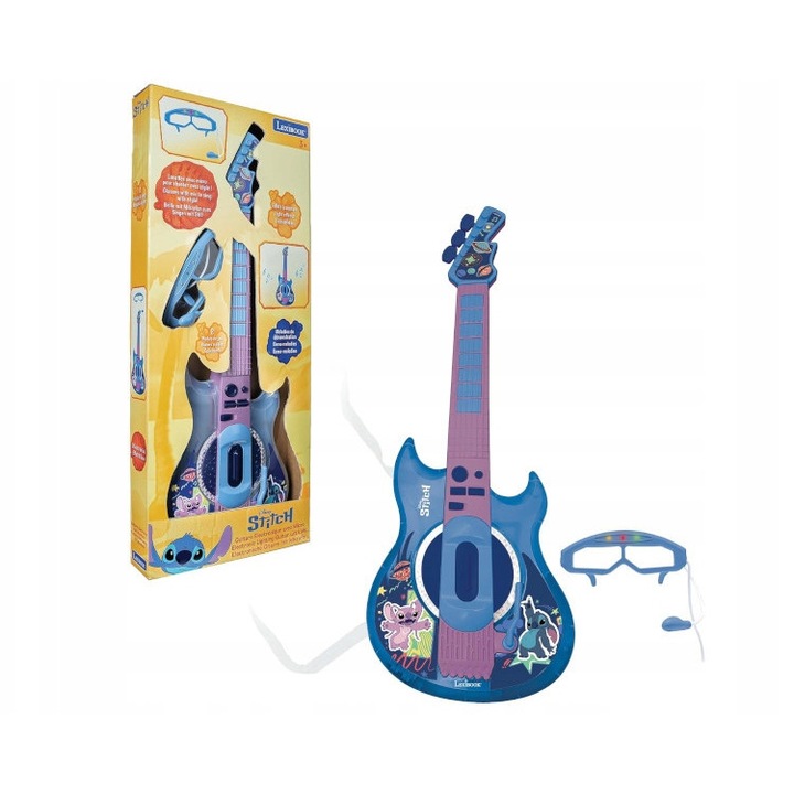 Lexibook Stitch elektromos gitár gyerekeknek, 2 játékmód, 6 demó dal, többszínű, 3+ év