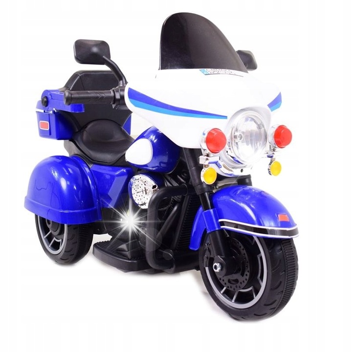 Gyermek elektromos motorkerékpár, 609-es modell, fehér-kék, 2 motor, 1 ülés, hangokkal