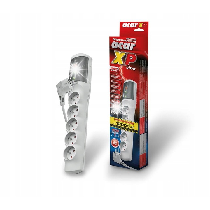 Разклонител Hsk Data, модел XProtector ultra, 5 гнезда, 5 м, бял, 5.2x6.5x36.5см