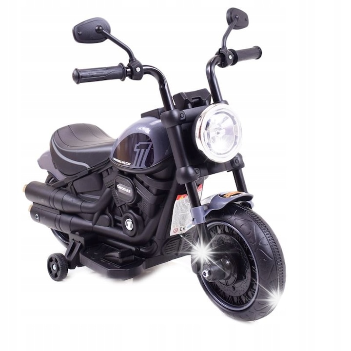 Elektromos gyermek motorkerékpár, Import Super-toys, AHL-008, hangokkal és fényekkel, szürke, 77x30x47cm