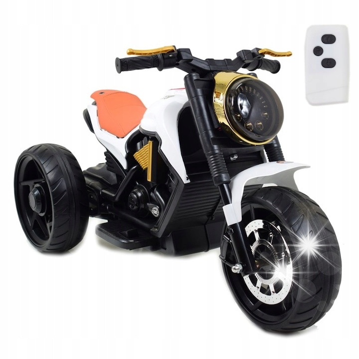 Elektromos motorkerékpár 3 kerekű, BDL-1188A, EVA kerekek, puha ülés, fehér, 3-6 éves gyermekeknek