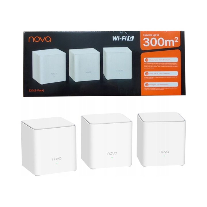 Tenda EX3 Wi-Fi 6 Mesh система (комплект 3) 1501 Mb/s, 2.4GHz & 5GHz, 90x90x93mm