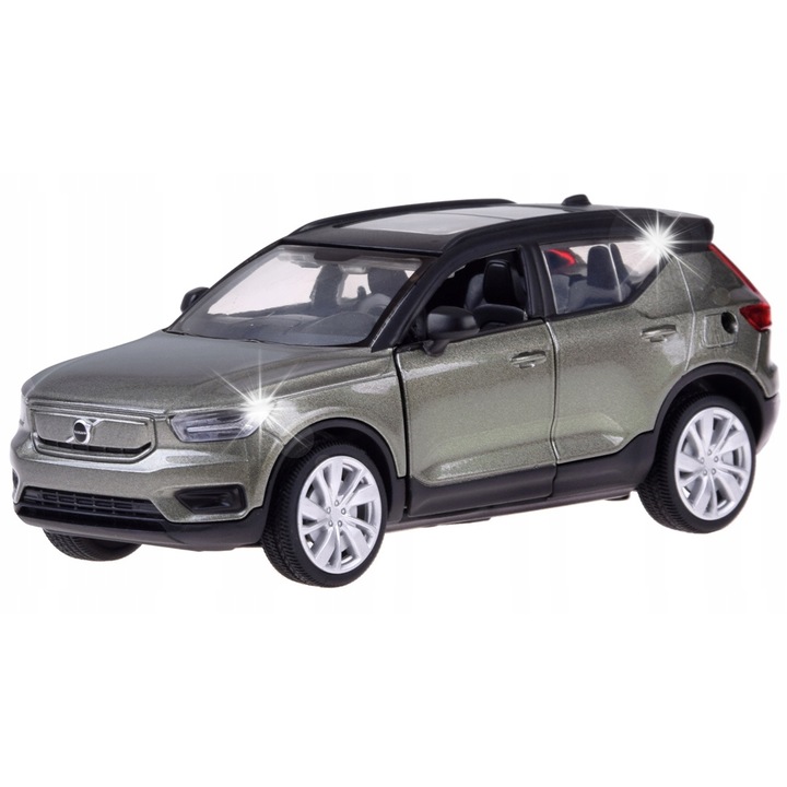 Fém kisautó Volvo XC40, hang- és fényhatások, khaki metál szín, méretek 13,8x6x5,5cm, töltőállomással