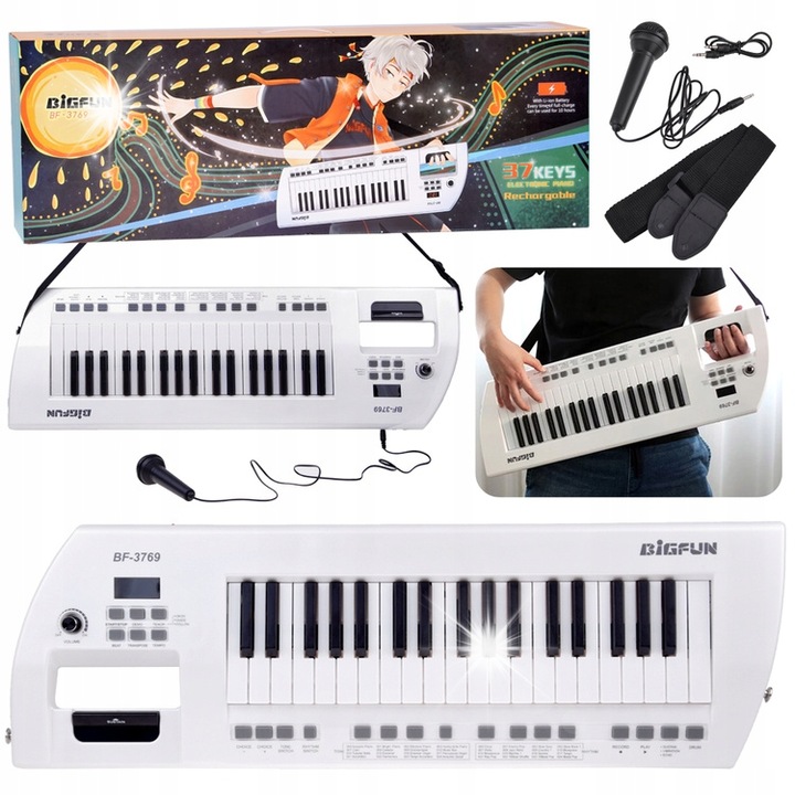 Elektromos zongora mikrofonnal, Jokomisiada, 37 billentyű, 50 demó verzió, sokszínű, 75x24x9cm