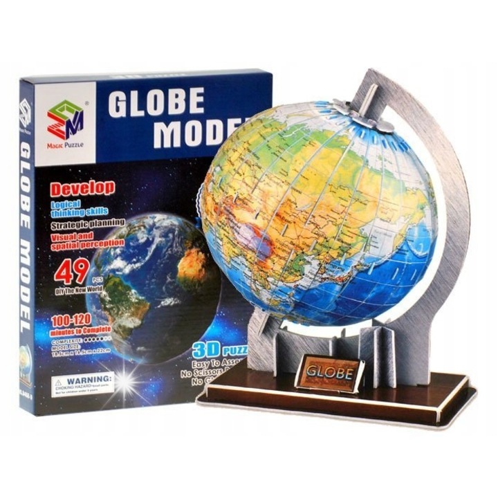 3D földgömb puzzle, Jokomisiada, 49 elemes, 18,5x17x32cm, lányoknak, 3+ év