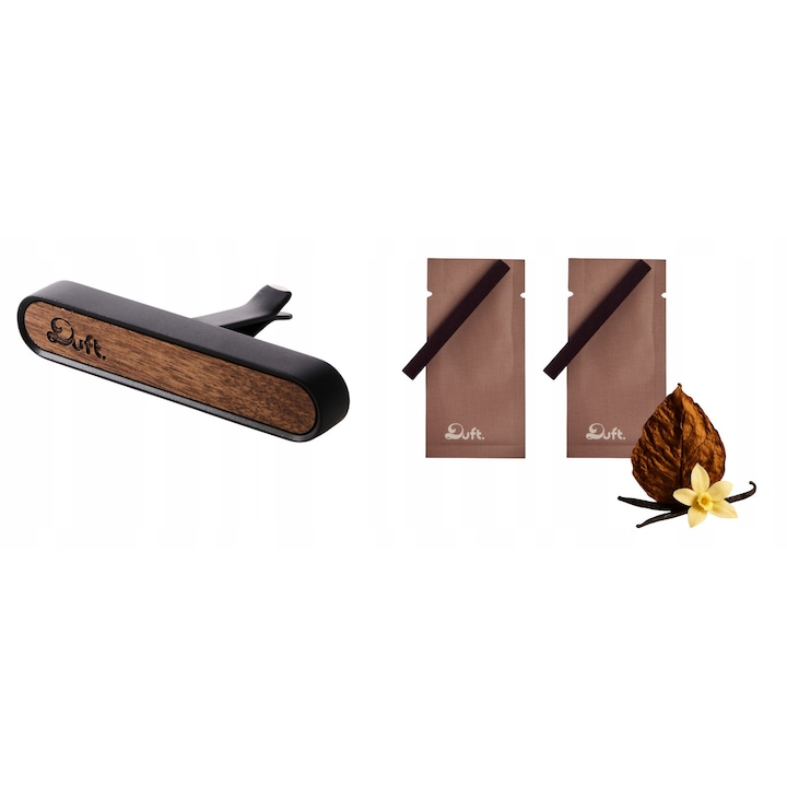 DUFT autóillatosító, fa diffúzor, 2 Tobacco&Vanille utántöltő, elegáns design, többszínű