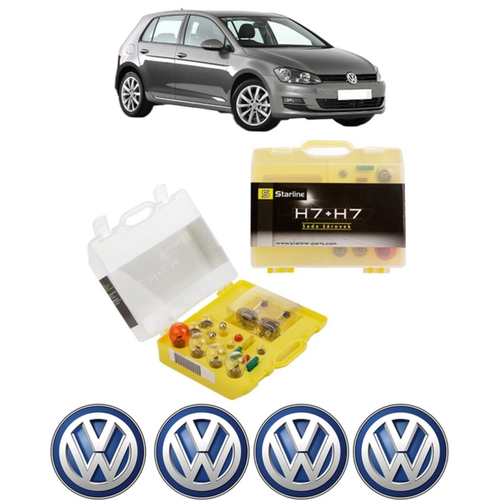Kit trusa Set becuri H7 compatibila cu Volkswagen GOLF VII (5G1, BQ1, BE1, BE2) din 2012-2021, bec far, semnalizare, pozitie, iluminare numar, frana, plafoniera, stop frana