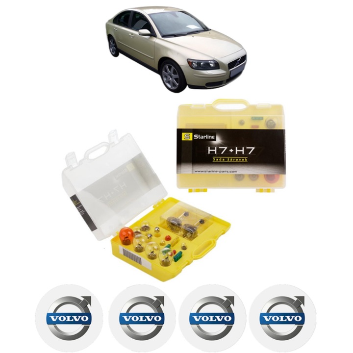 Kit trusa Set becuri H7 compatibila cu VOLVO S40 II (544) din 2004-2012, bec far, semnalizare, pozitie, iluminare numar, frana, plafoniera, stop frana