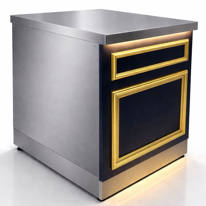 Unitate casa de marcat cu sertar Ideal Inox 600x700x850 inox design MDF GRI cu insertii AURII