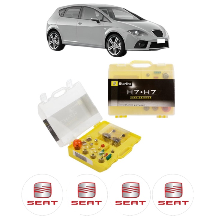 Kit trusa Set becuri H7 compatibila cu SEAT LEON (1P1) din 2005-2013, bec far, semnalizare, pozitie, iluminare numar, frana, plafoniera, stop frana