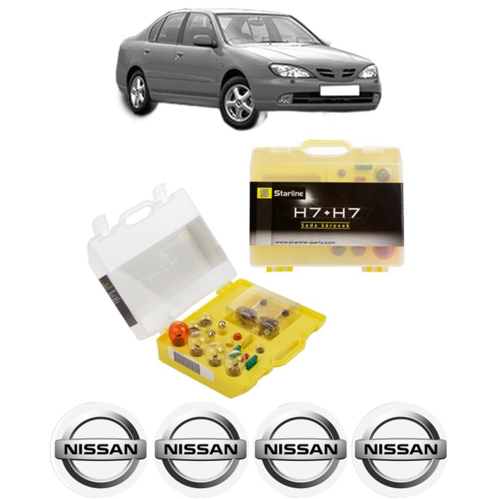 Kit trusa Set becuri H7 compatibila cu NISSAN PRIMERA (P11) din 1996-2001, bec far, semnalizare, pozitie, iluminare numar, frana, plafoniera, stop frana