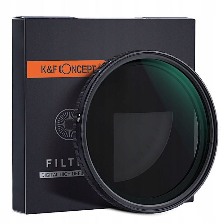 Filtru ND variabil (fader) K&F Concept Nano-X ND8-ND128, reglabil 3–7 stopuri, fara efect X, cu nano-pelicula antireflex si sticla optica intarita, gri, 67 mm