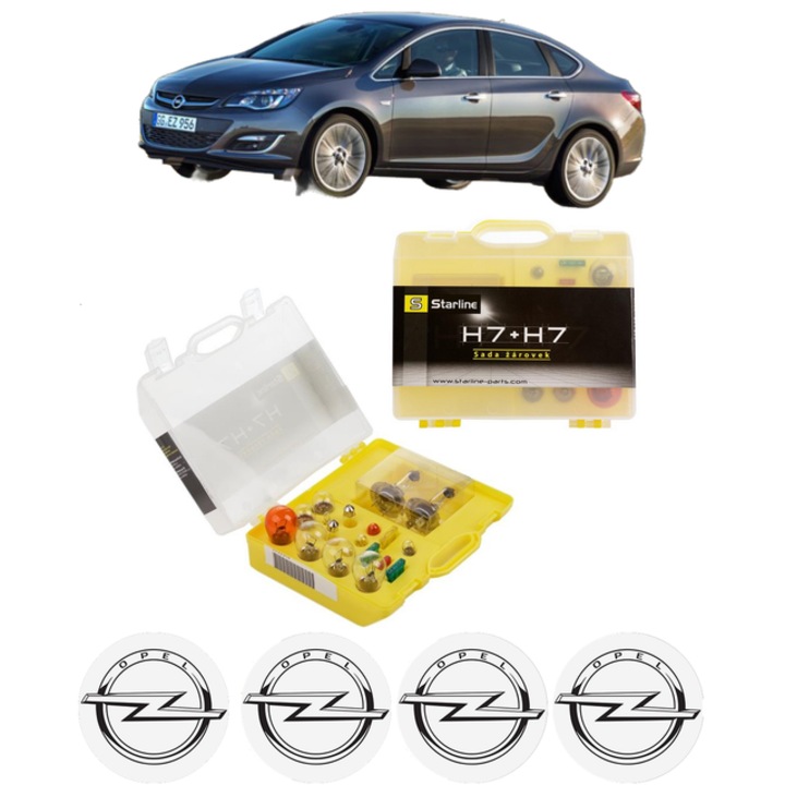 Kit trusa Set becuri H7 compatibila cu OPEL ASTRA J Saloon din 2012-2015, bec far, semnalizare, pozitie, iluminare numar, frana, plafoniera, stop frana