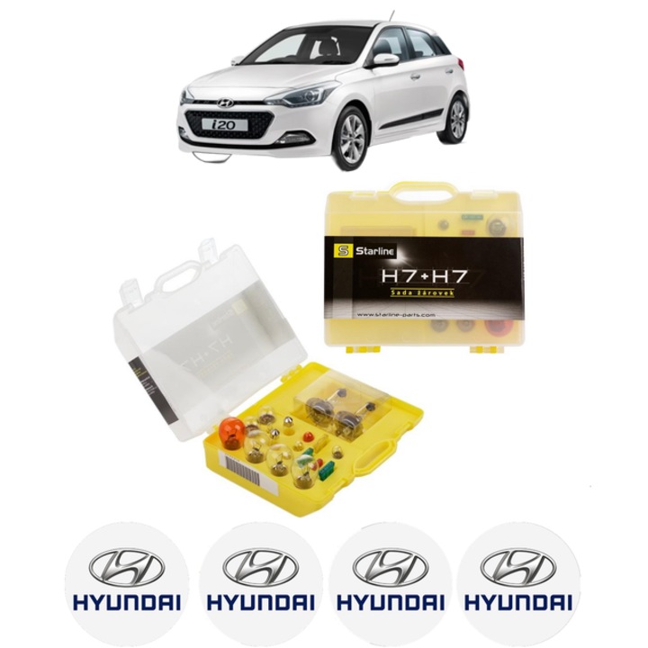Kit trusa Set becuri H7 compatibila cu HYUNDAI i20 II Coupe (GB) din 2015-2021, bec far, semnalizare, pozitie, iluminare numar, frana, plafoniera, stop frana