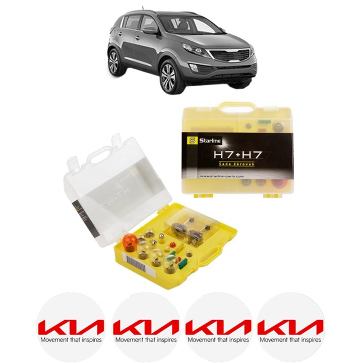 Kit trusa Set becuri H7 compatibila cu KIA SPORTAGE III (SL) din 2010-2016, bec far, semnalizare, pozitie, iluminare numar, frana, plafoniera, stop frana