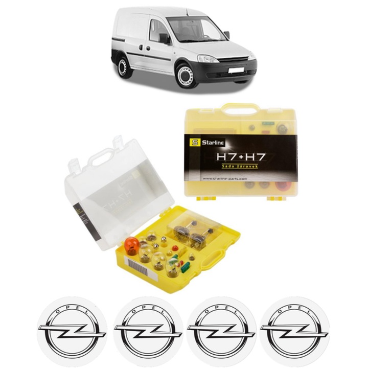 Kit trusa Set becuri H7 compatibila cu OPEL COMBO Box Body/MPV din 2001-2012, bec far, semnalizare, pozitie, iluminare numar, frana, plafoniera, stop frana